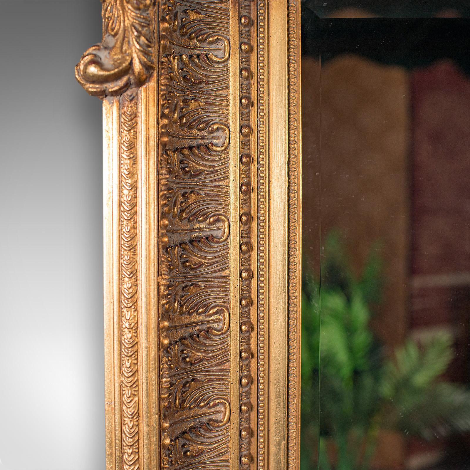 Glass Large Vintage Renaissance Revival Wall Mirror, Continental, Giltwood, Decorative For Sale
