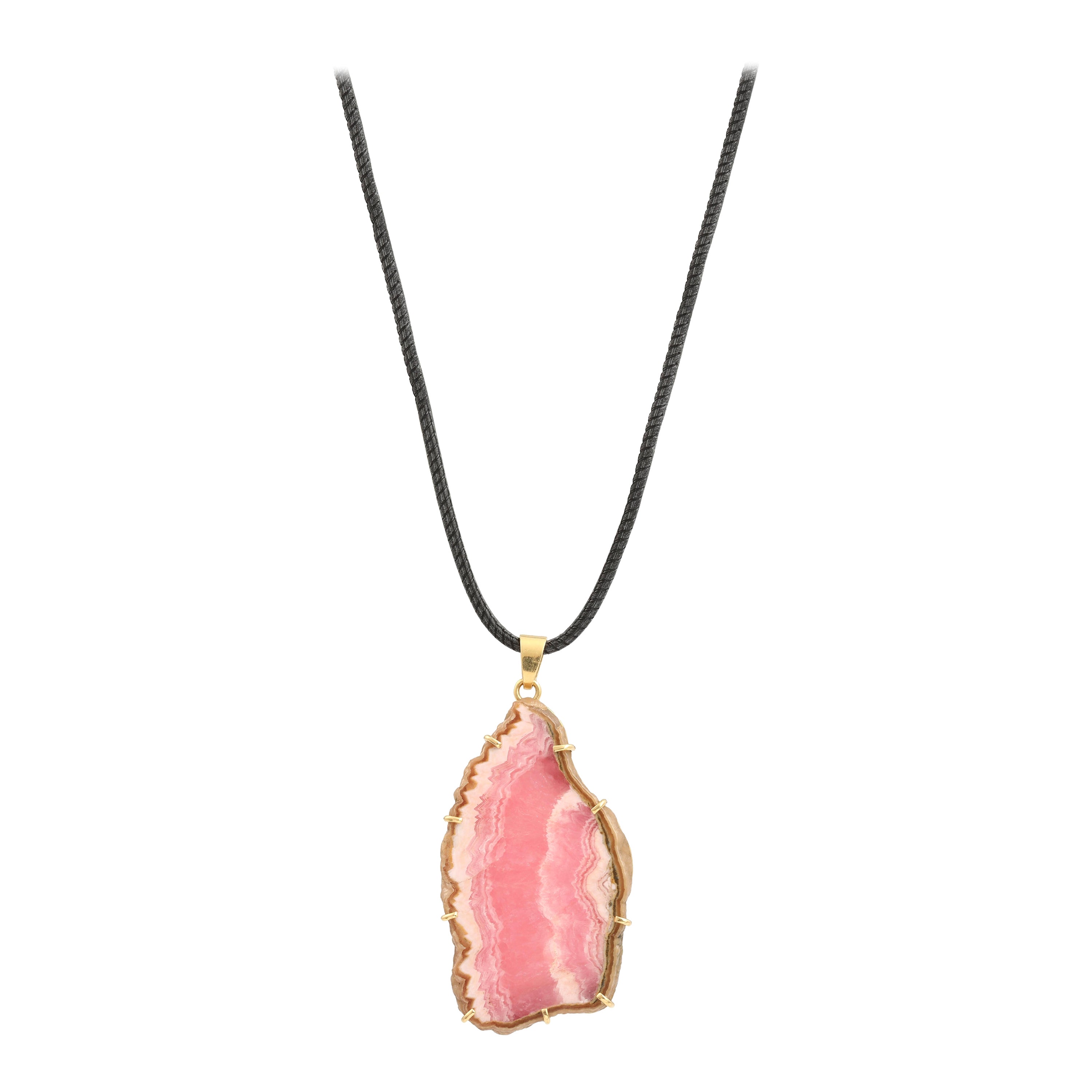 Großer Rhodochrosit-Scheibenanhänger aus 18 Karat Gelbgold im Angebot