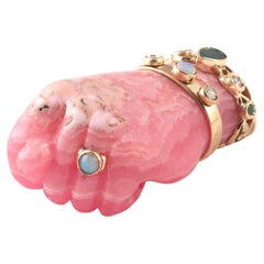 Large Vintage Rhodocrosite Diamond Opal & Emerald Figa Hand Pendant, 1970s