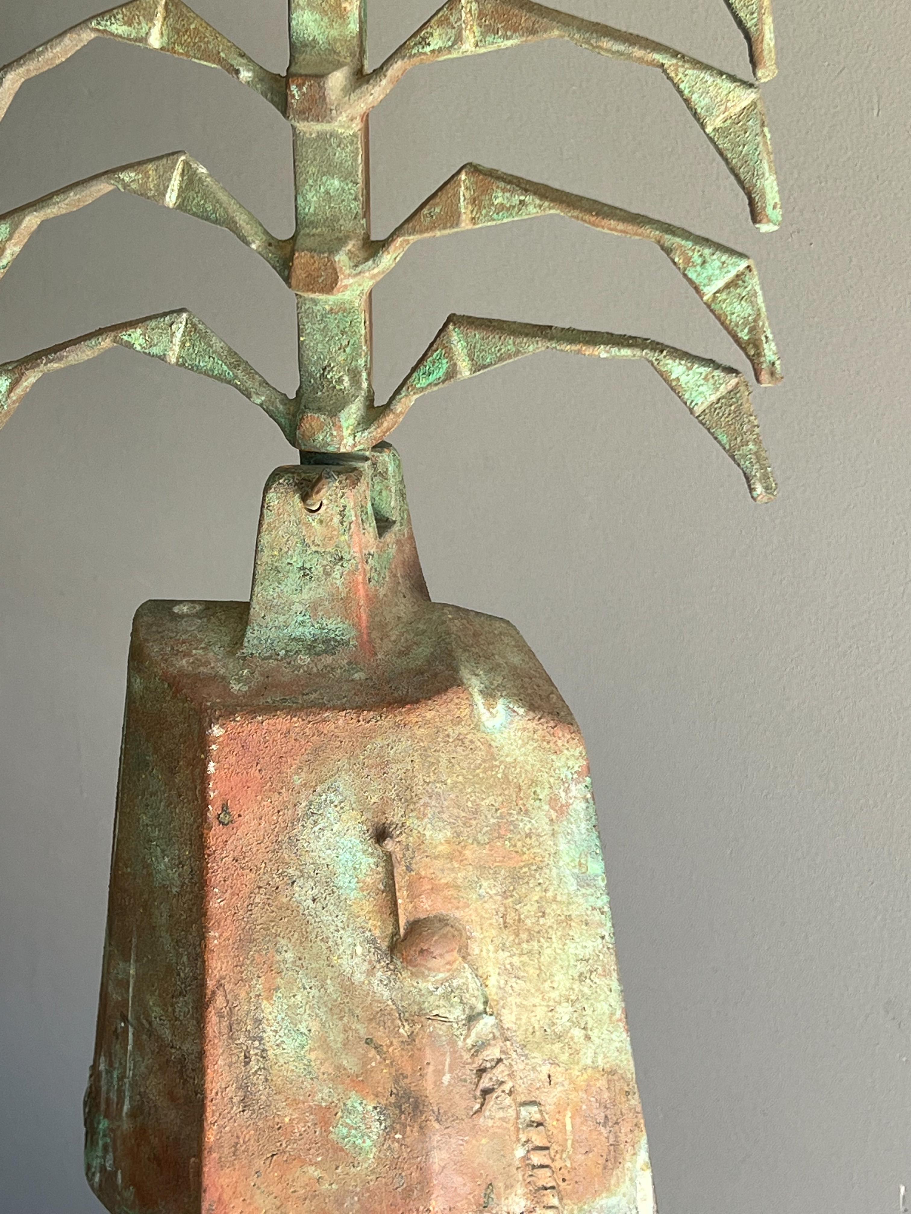 Large Vintage Ribbed Wind Chime/Bell by Paolo Soleri for Arcosanti Bronze 1970s In Good Condition In Round Rock, TX