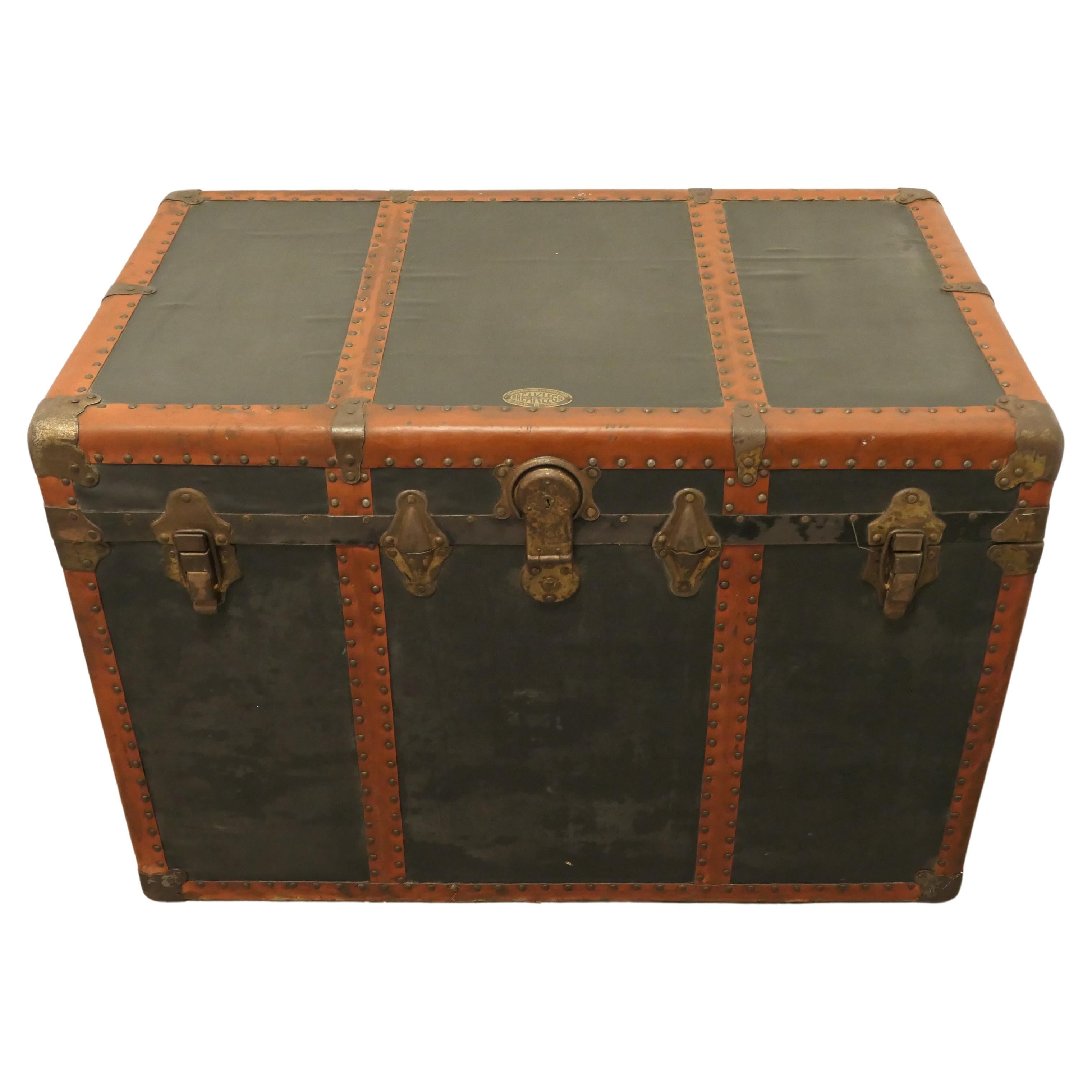 Large Vintage Rigid Breakless Co., Steamer Trunk 