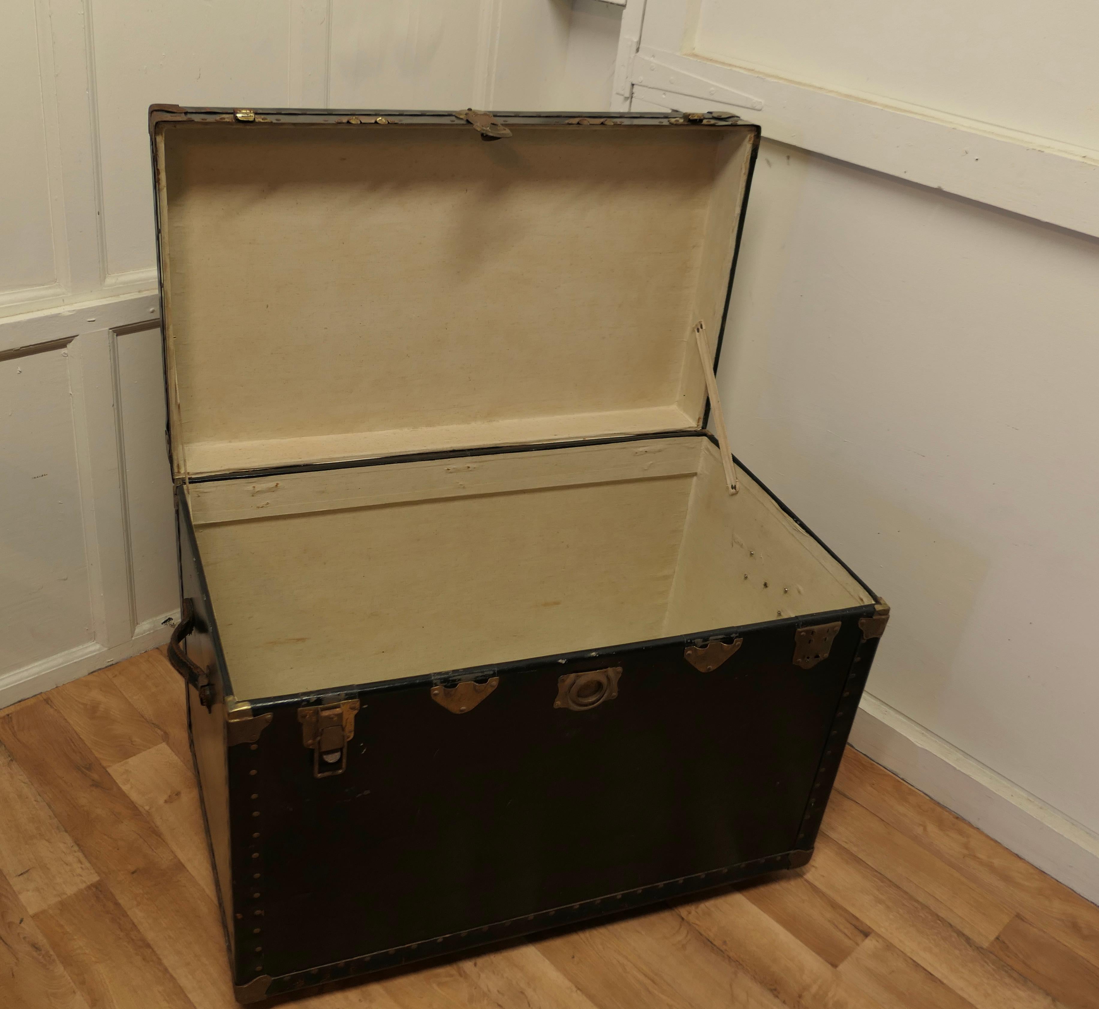 19th Century Large Vintage Rigid Canvas Travel Trunk, Steamer Trunk on Wheels