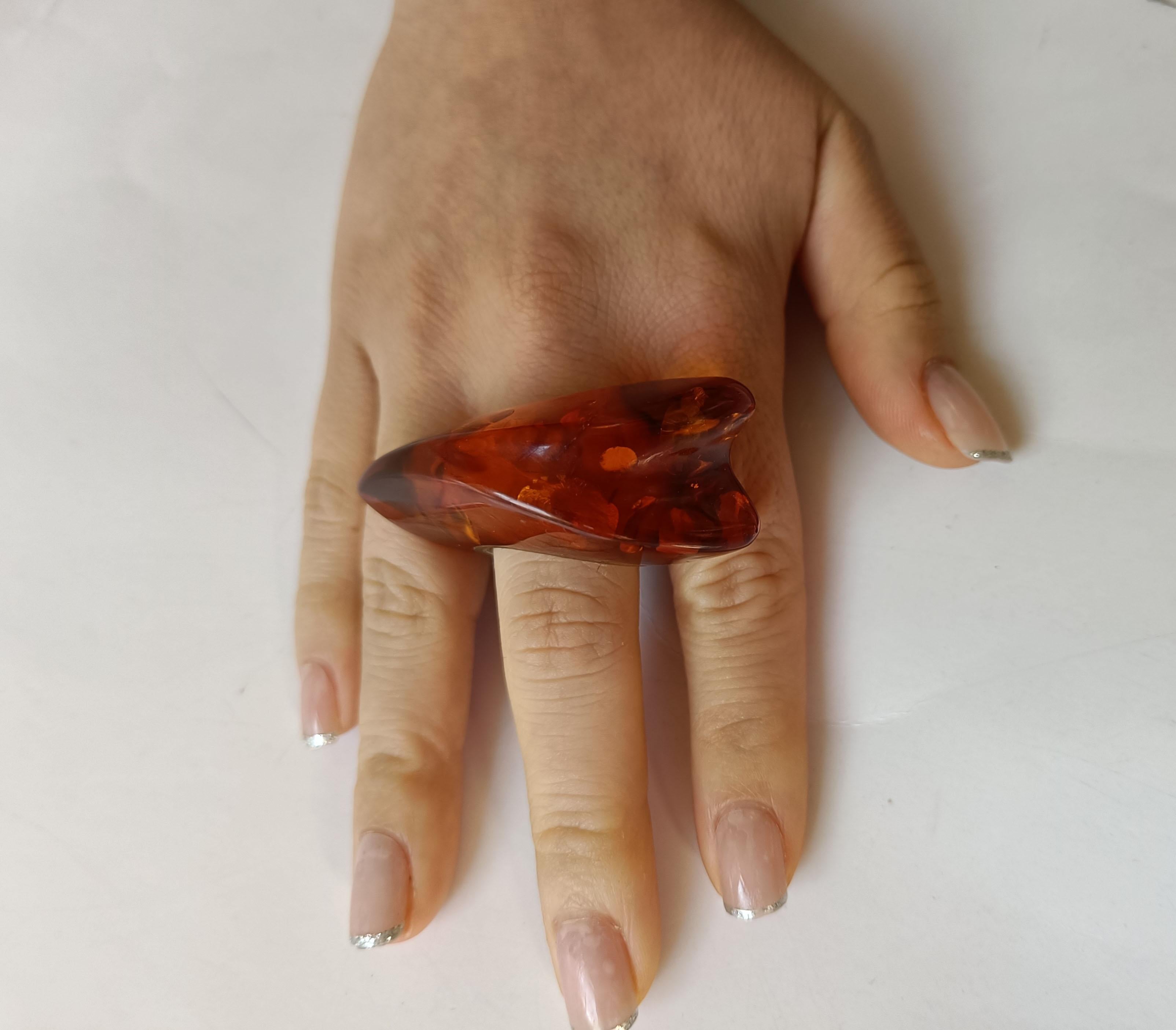 Lithuanian Large Vintage ring Baltic Amber silver jewelry