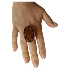 Large Vintage ring Baltic Amber silver jewelry