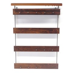 Large vintage rosewood coat rack with hooks made in the 60s