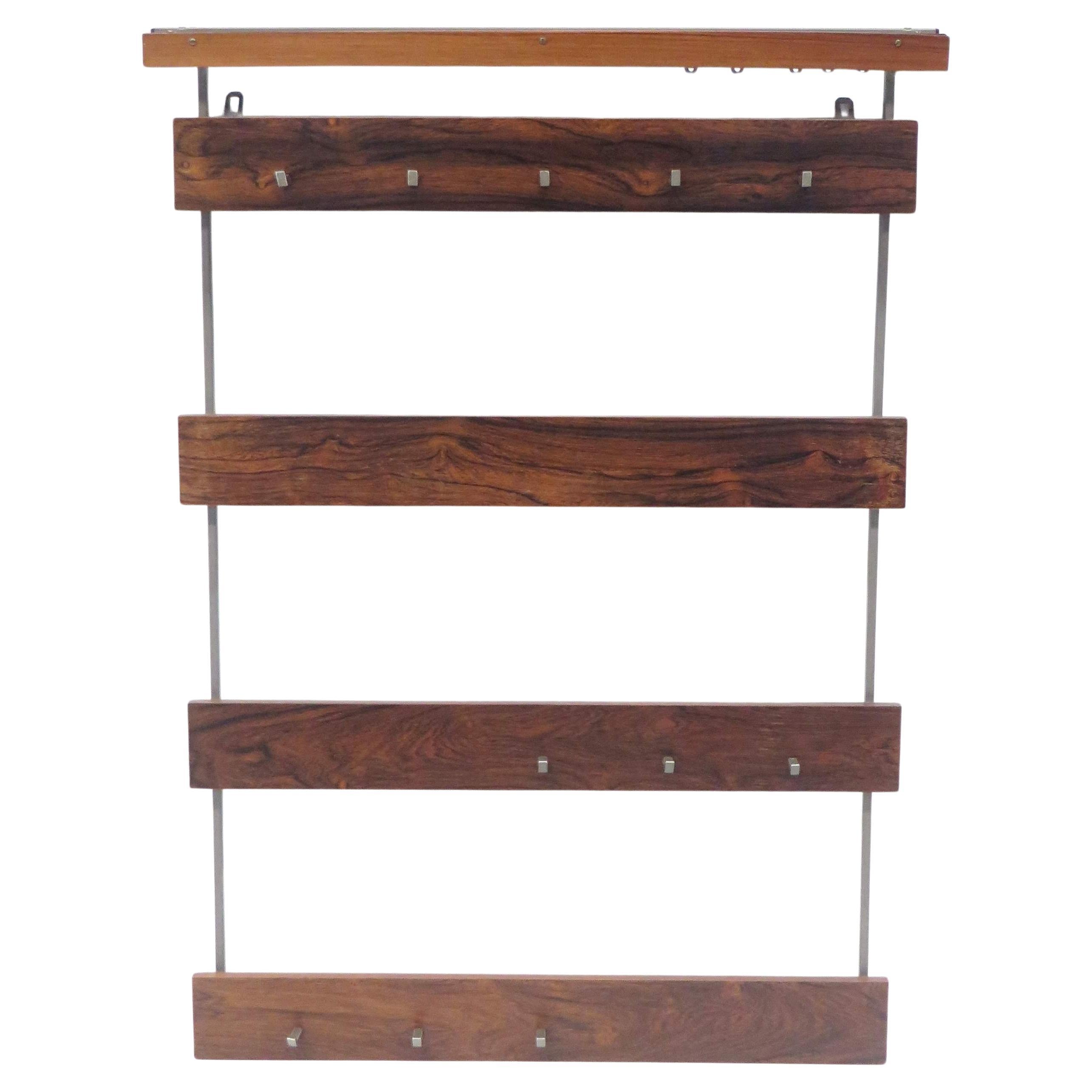 Large vintage rosewood coat rack with hooks made in the 60s