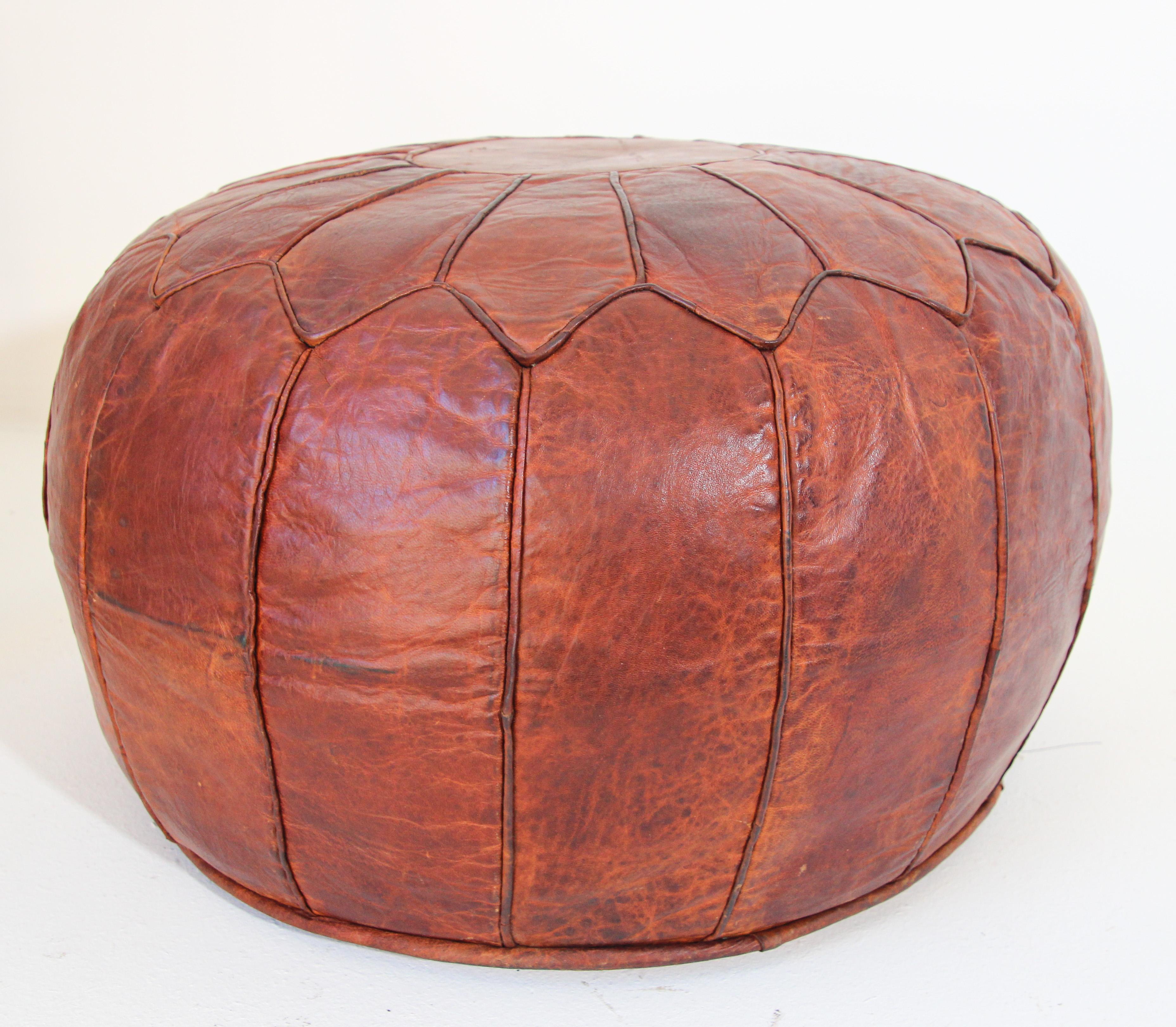 20th Century Large Vintage Round Moroccan Leather Pouf For Sale