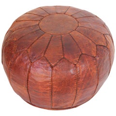 Large Vintage Round Moroccan Leather Pouf