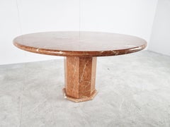 Large Vintage Round Red Marble Dining Table 1970s