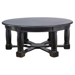 Large Vintage Round Wooden Table Painted Black 