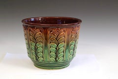 Large Vintage RRPCO Laurel Leaf Pottery Blended Green Planter Jardiniere 8x10"