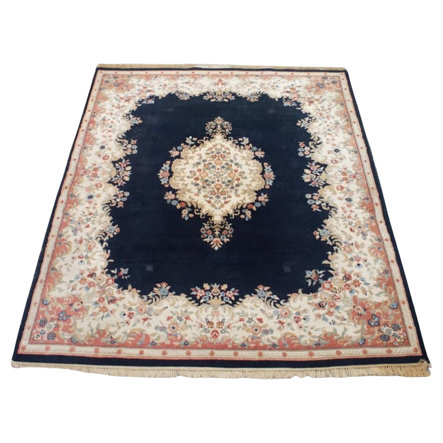 Large Vintage Rug/Carpet with Dark Blue and Pink Tones 328x238 cm