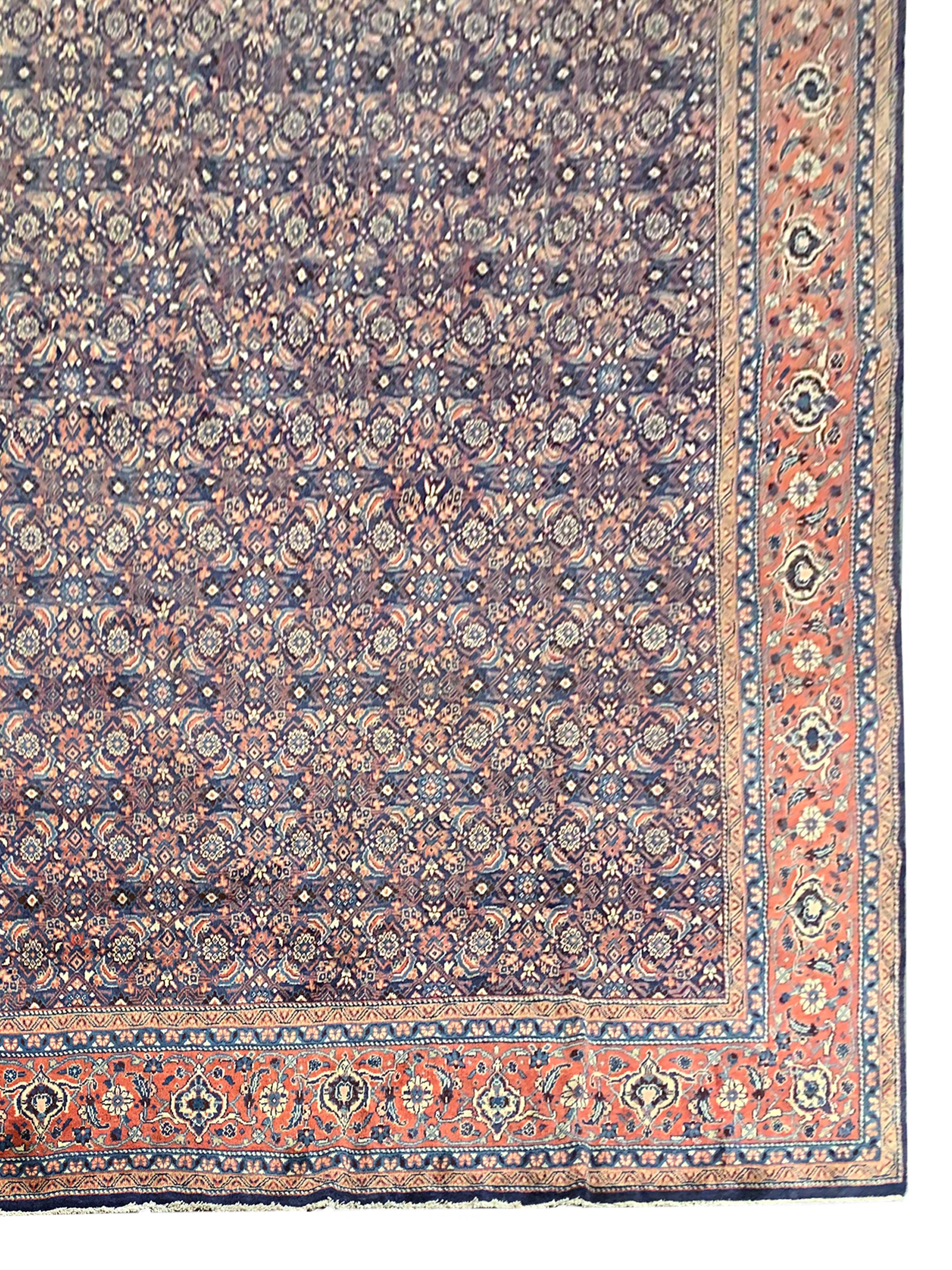 Sultanabad Large Vintage Rug Decorative Handmade Oriental Blue Wool Carpet  For Sale
