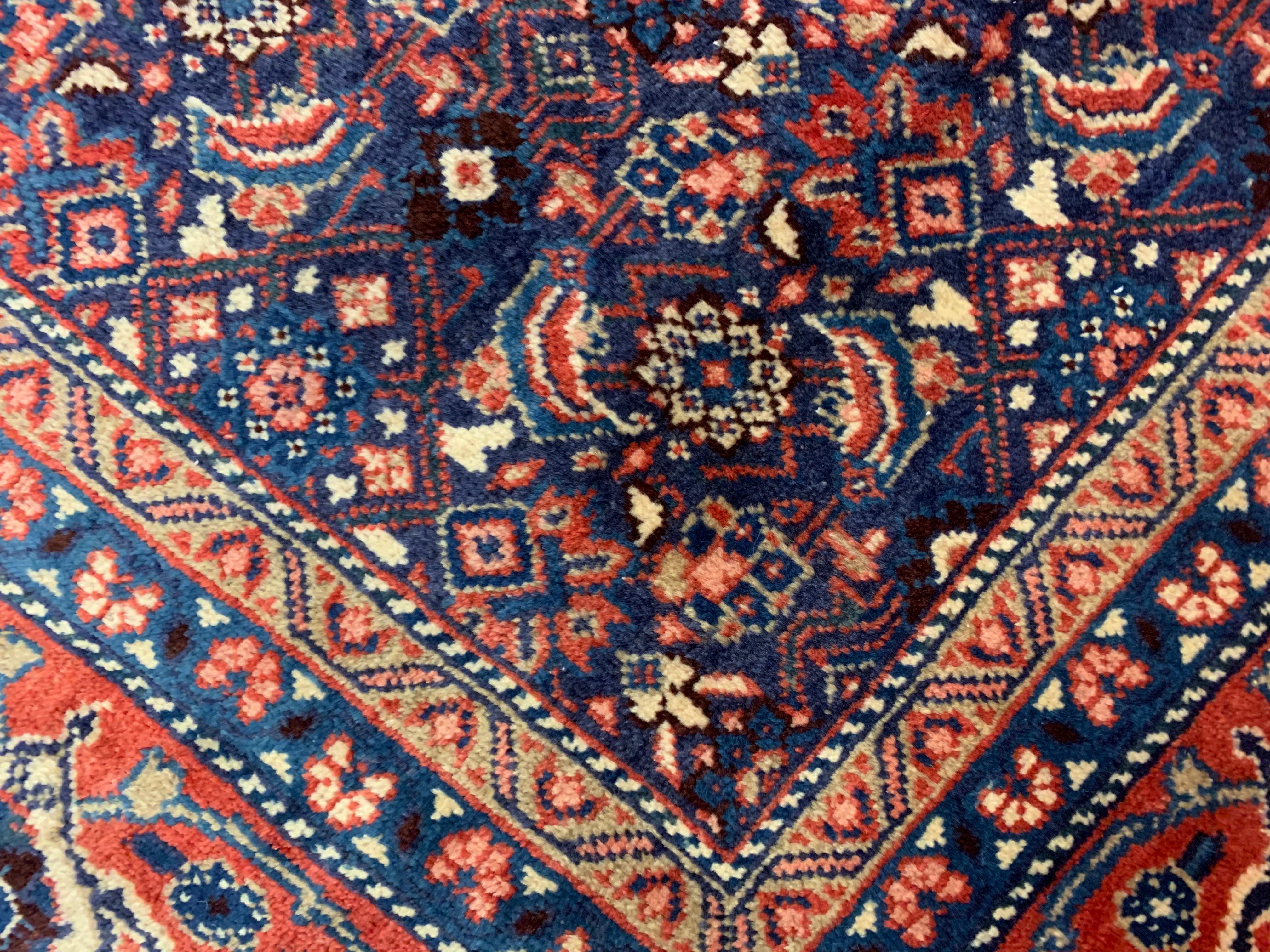 Azerbaijani Large Vintage Rug Decorative Handmade Oriental Blue Wool Carpet  For Sale