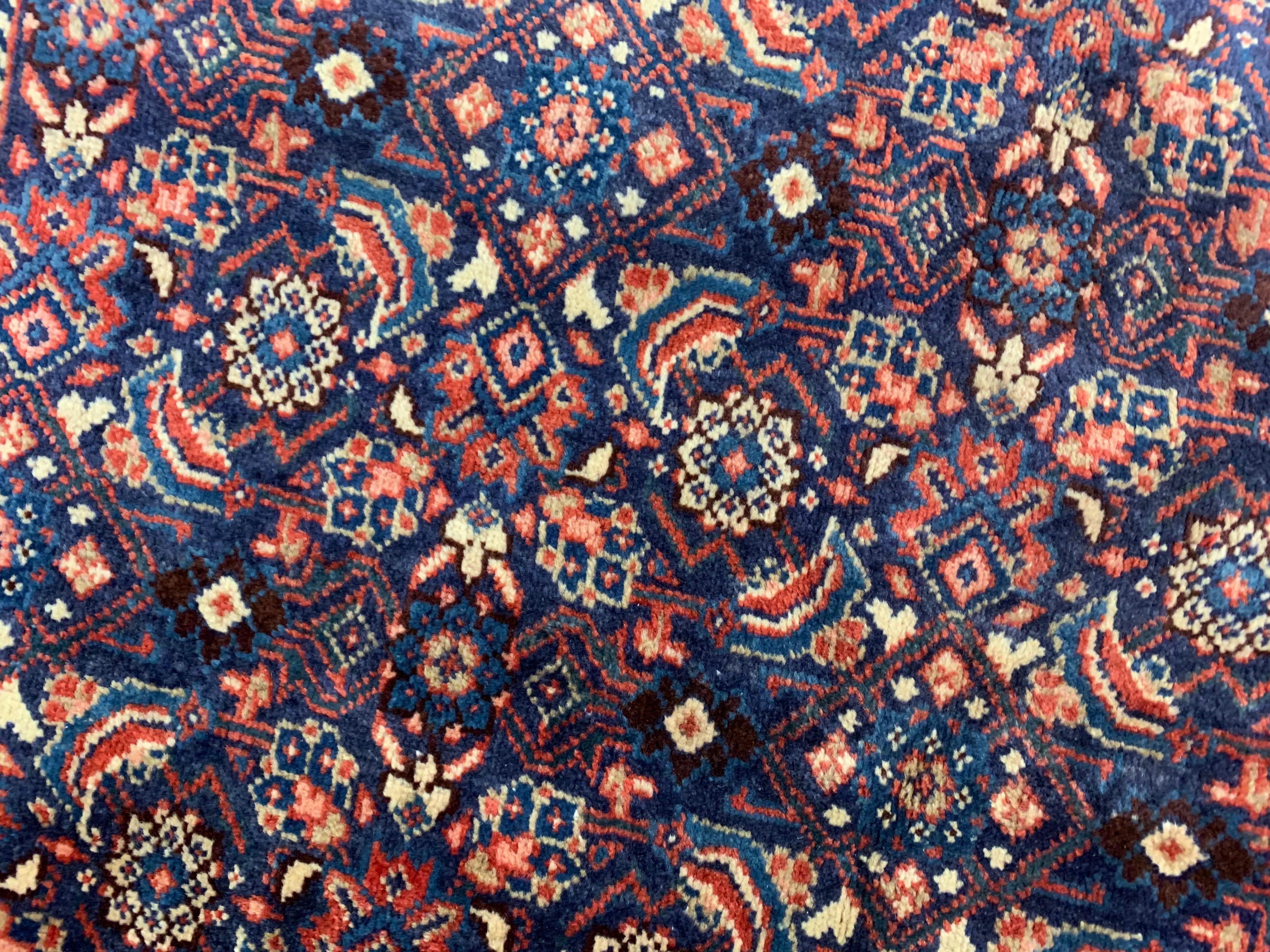Hand-Knotted Large Vintage Rug Decorative Handmade Oriental Blue Wool Carpet  For Sale
