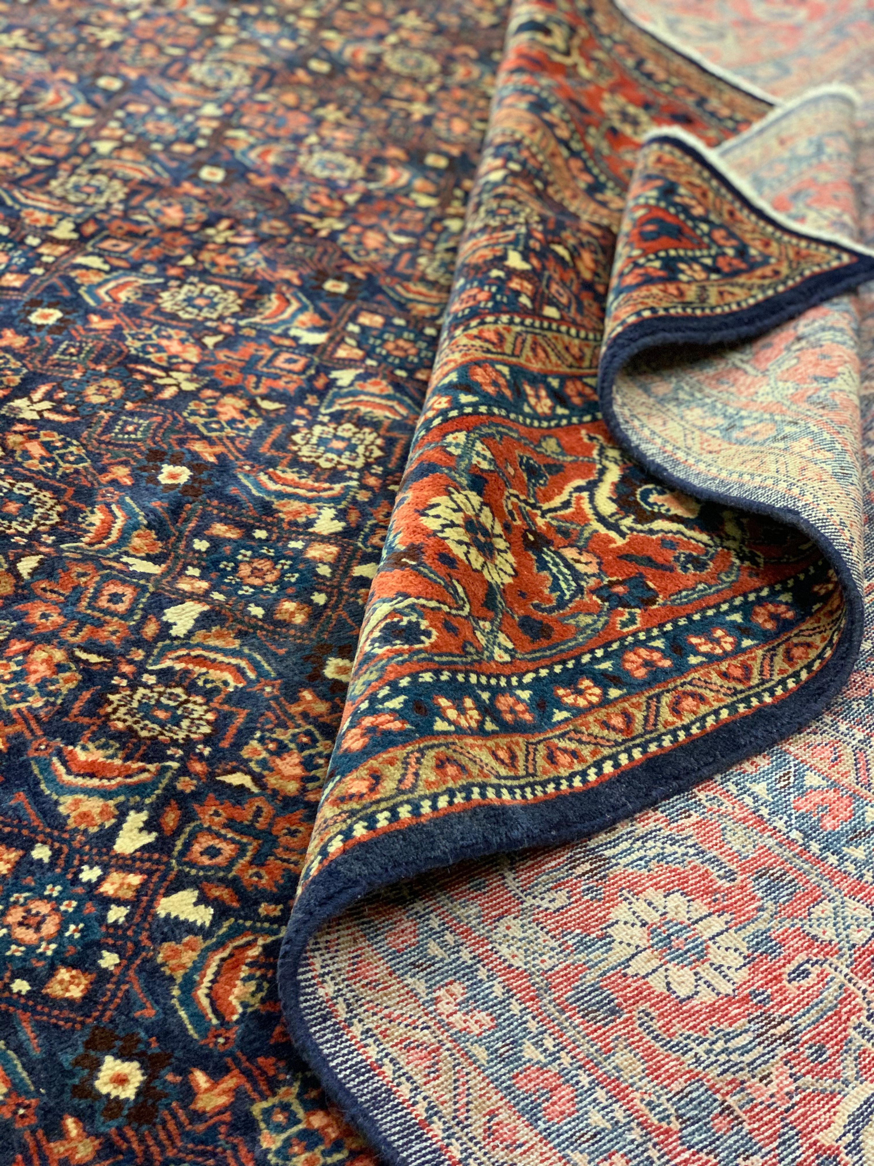 Mid-20th Century Large Vintage Rug Decorative Handmade Oriental Blue Wool Carpet  For Sale