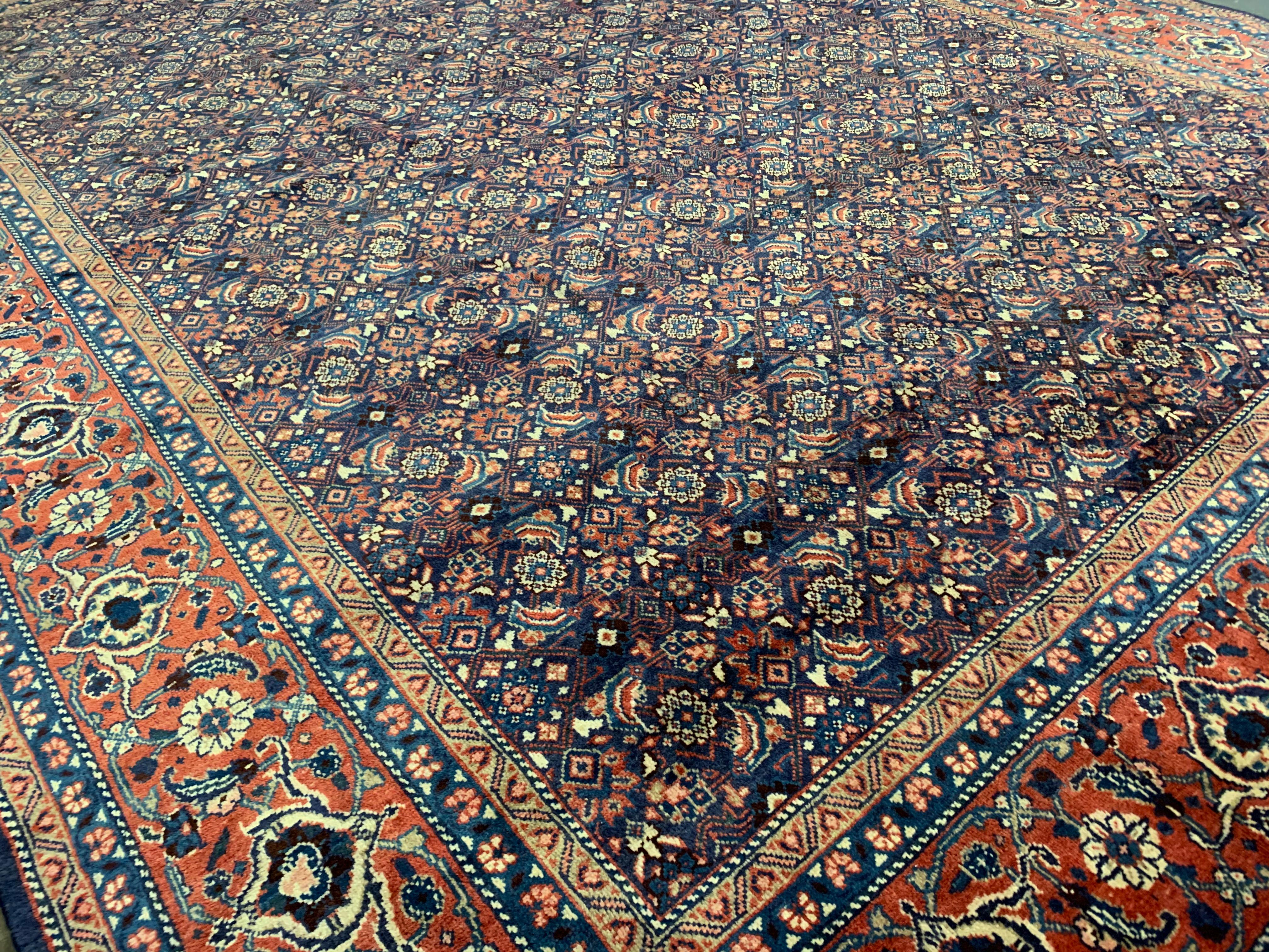 Large Vintage Rug Decorative Handmade Oriental Blue Wool Carpet  For Sale 1