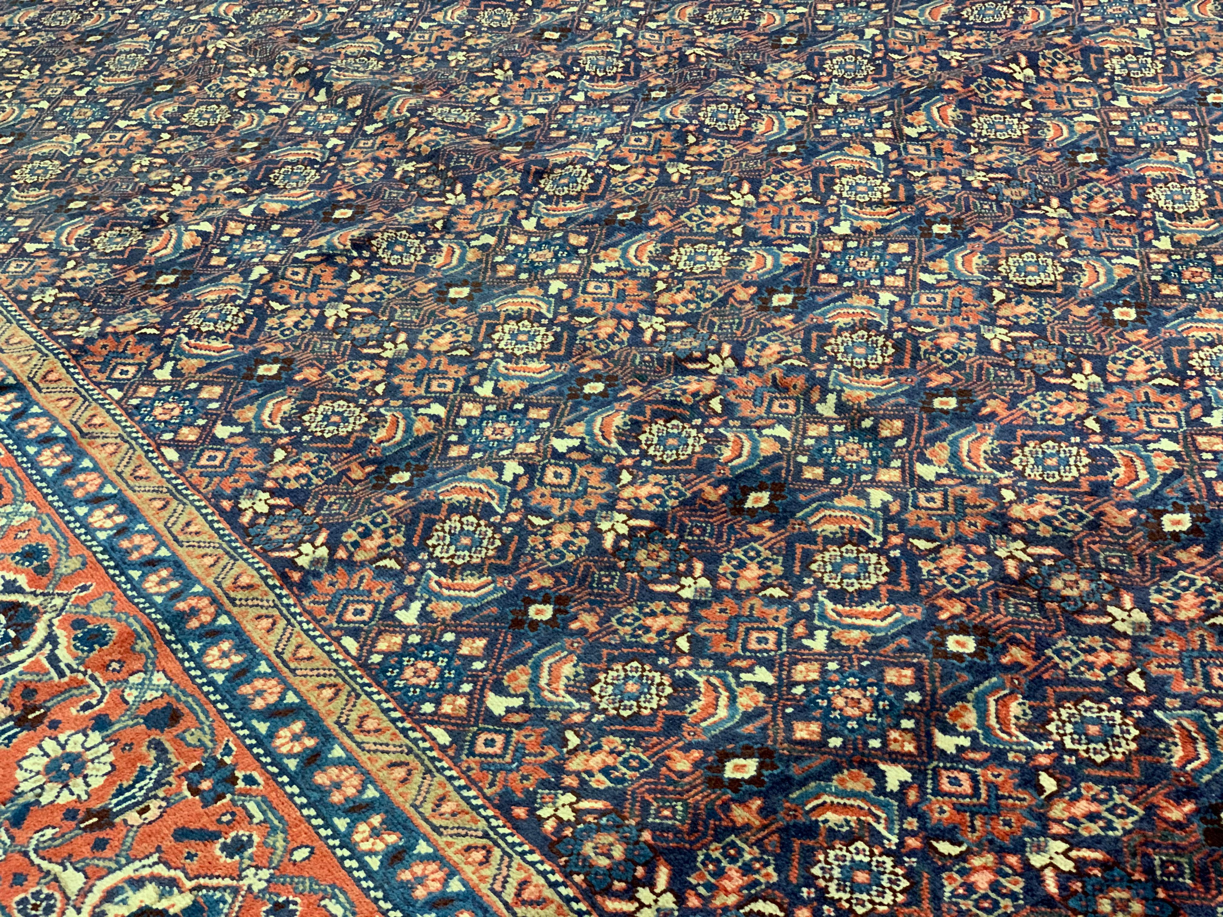 Large Vintage Rug Decorative Handmade Oriental Blue Wool Carpet  For Sale 2