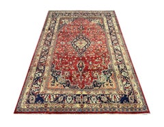 Large Vintage Rug Handmade Carpet Red Wool Oriental Livingroom Rug