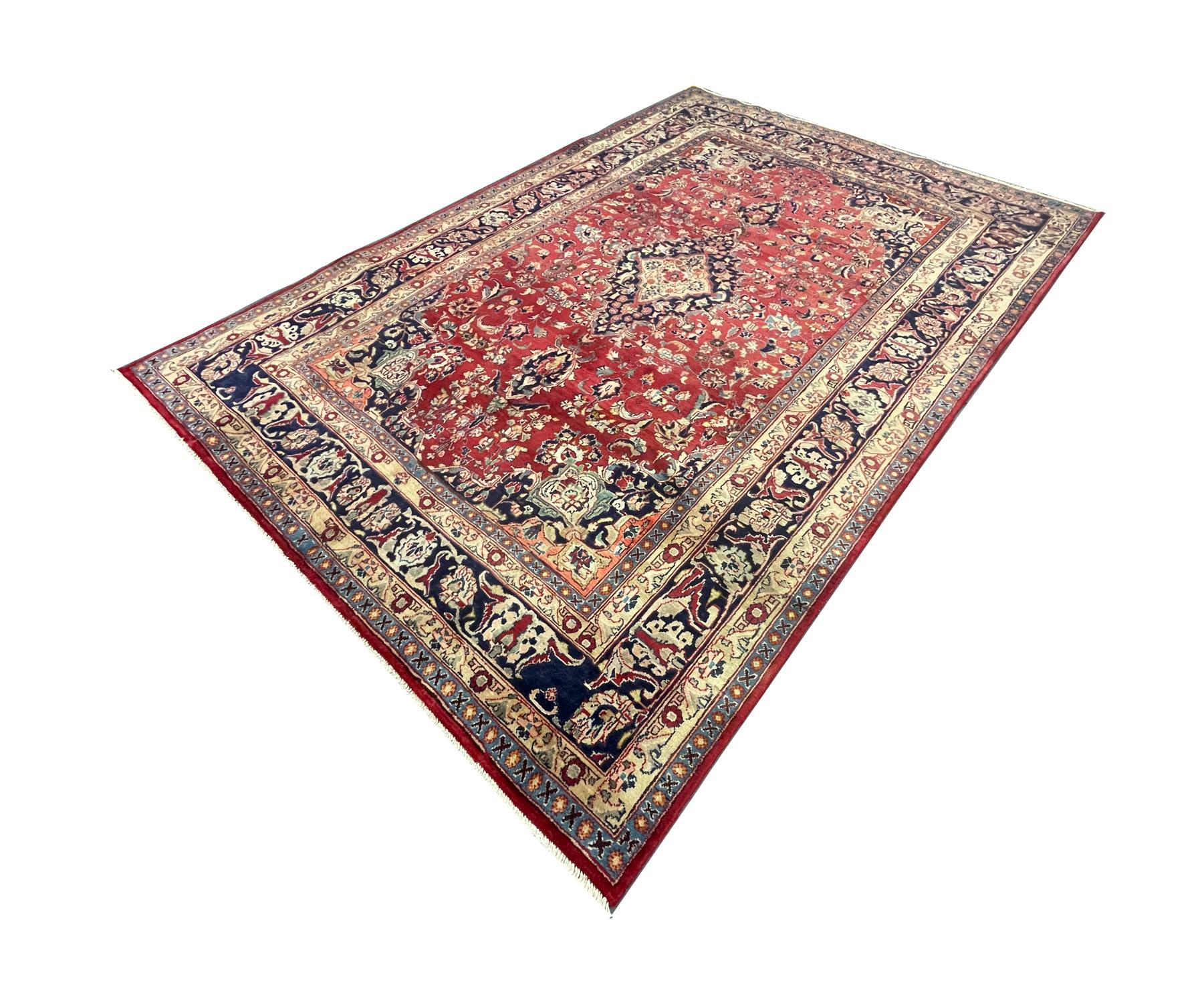 Baroque Grand tapis vintage fait main, tapis de salon oriental en laine rouge 191 x 284 cm  en vente