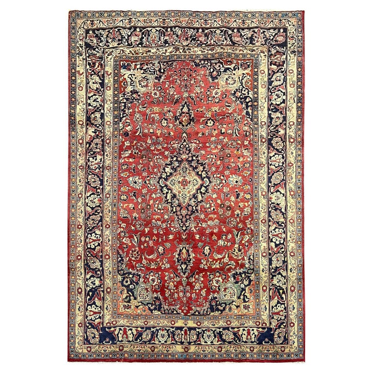 Large Vintage Rug Handmade Carpet Red Wool Oriental Livingroom Rug For