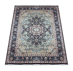 Large Vintage Rug Oriental Carpet Handwove Floral Sage Green Wool Livingroom Rug