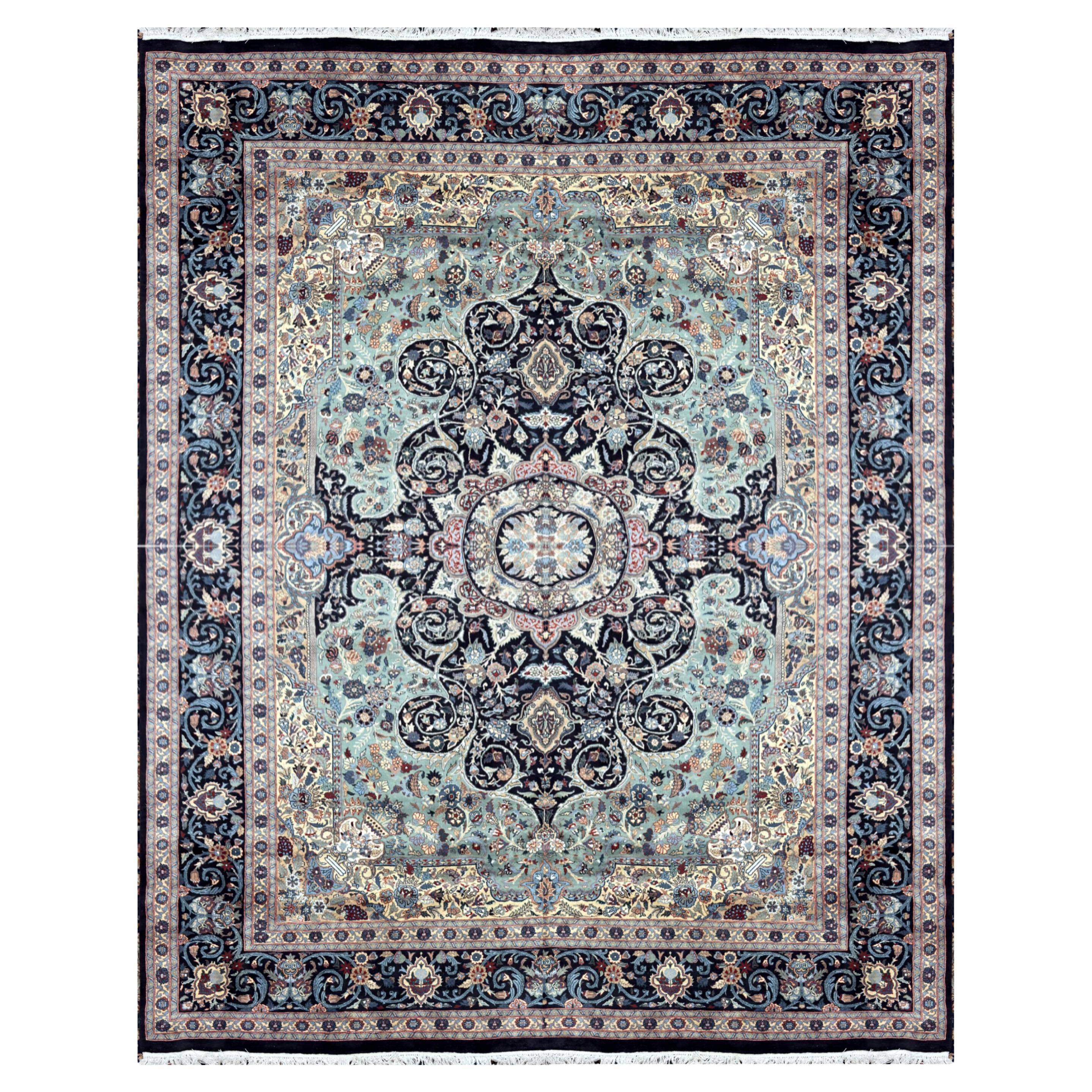 Grand tapis vintage Tapis d'Orient Handwove Floral Sage Green Wool Livingroom Rug