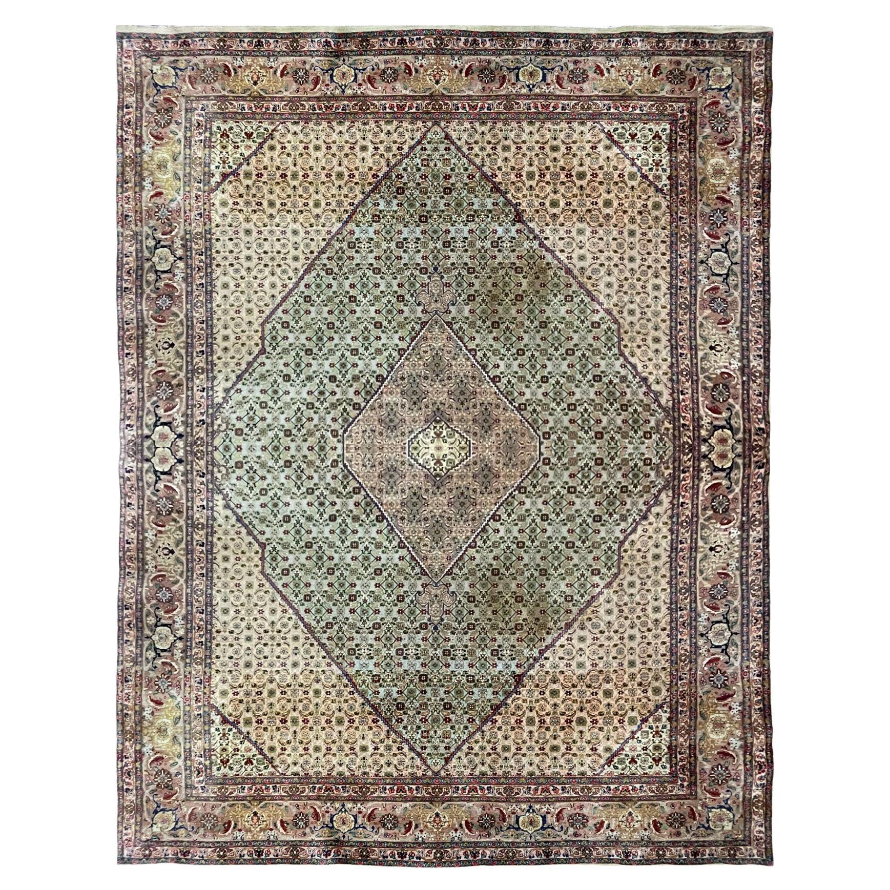 Grande tappeto d'epoca Tappeto orientale tessuto a mano Beige Greene & Greene Tappeto per il soggiorno in vendita