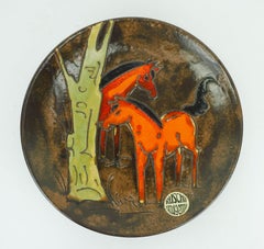 large vintage ruscha BOWL 70s wall plate decor red horses fat lava glaze
