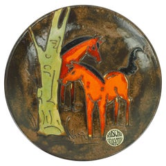 grande piatto da parete vintage Ruscha BOWL 70s decor rosso horses fat lava glaze