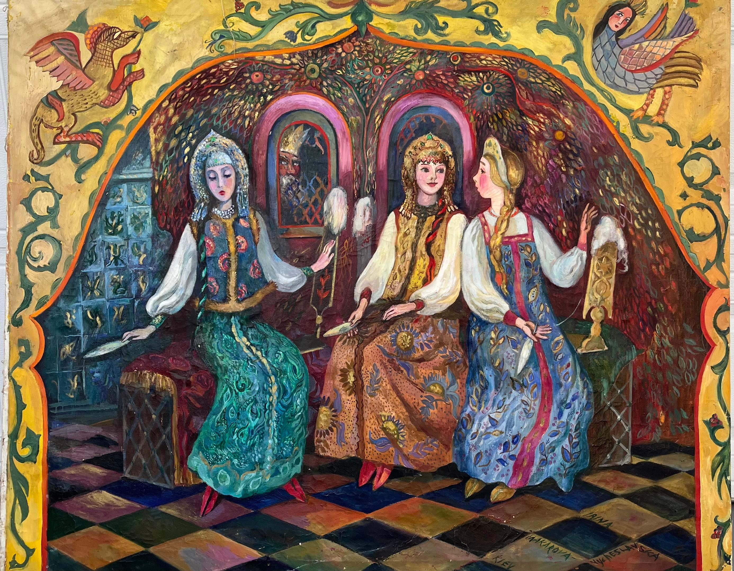 Große russische Vintage-Illustration Alexander Pushkins Märchen von Zar Saltan (Ukrainisch) im Angebot