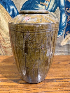 Large Vintage Rust-Brown Pottery Wine Jar, Mid-20th Century