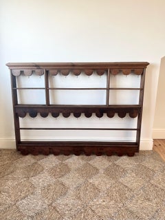 Large Vintage Rustic Pine Wall Mounted Plate Rack Or Display Shelf