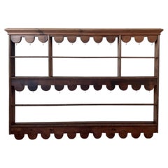 Large Vintage Rustic Pine Wall Mounted Plate Rack Or Display Shelf