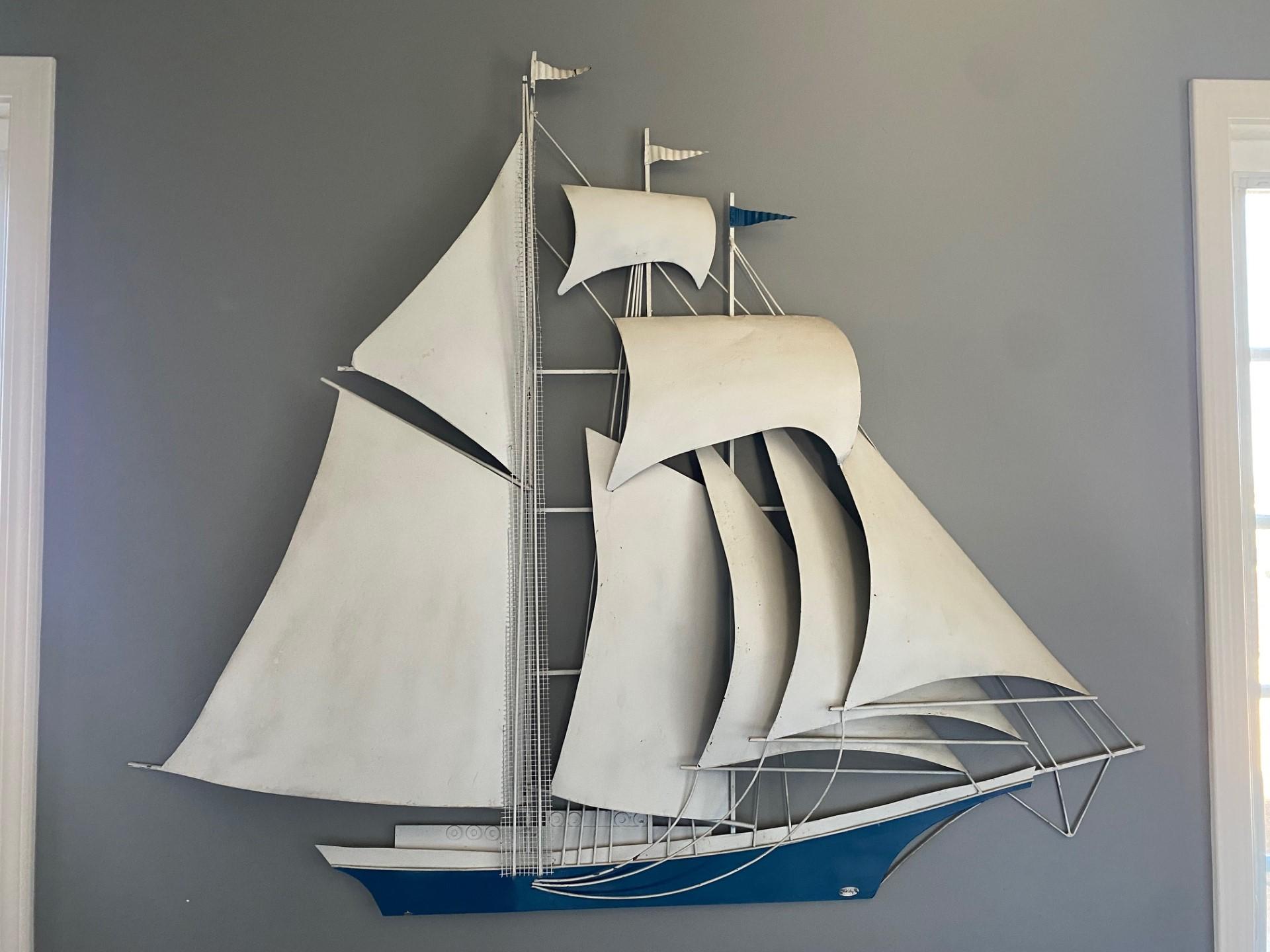 American Large Vintage Sailing Boat Wall Sculpture by Wiley For Sale