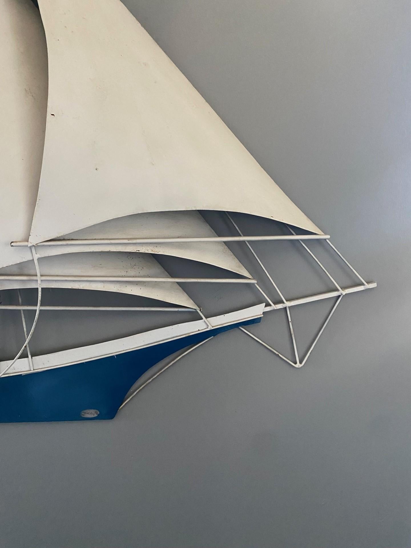 Large Vintage Sailing Boat Wall Sculpture by Wiley In Good Condition For Sale In San Diego, CA