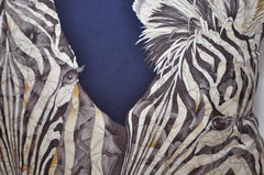 Large Vintage Salvatore Ferragamo Silk Scarf and Linen Pillow Zebra Navy White
