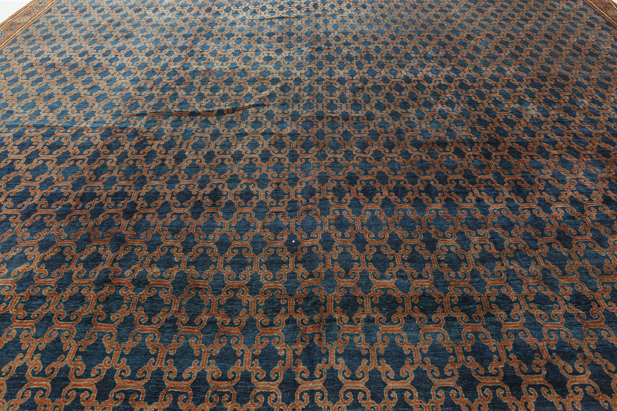 East Turkestani Large Vintage Samarkand Geometric Size Adjusted Rug For Sale