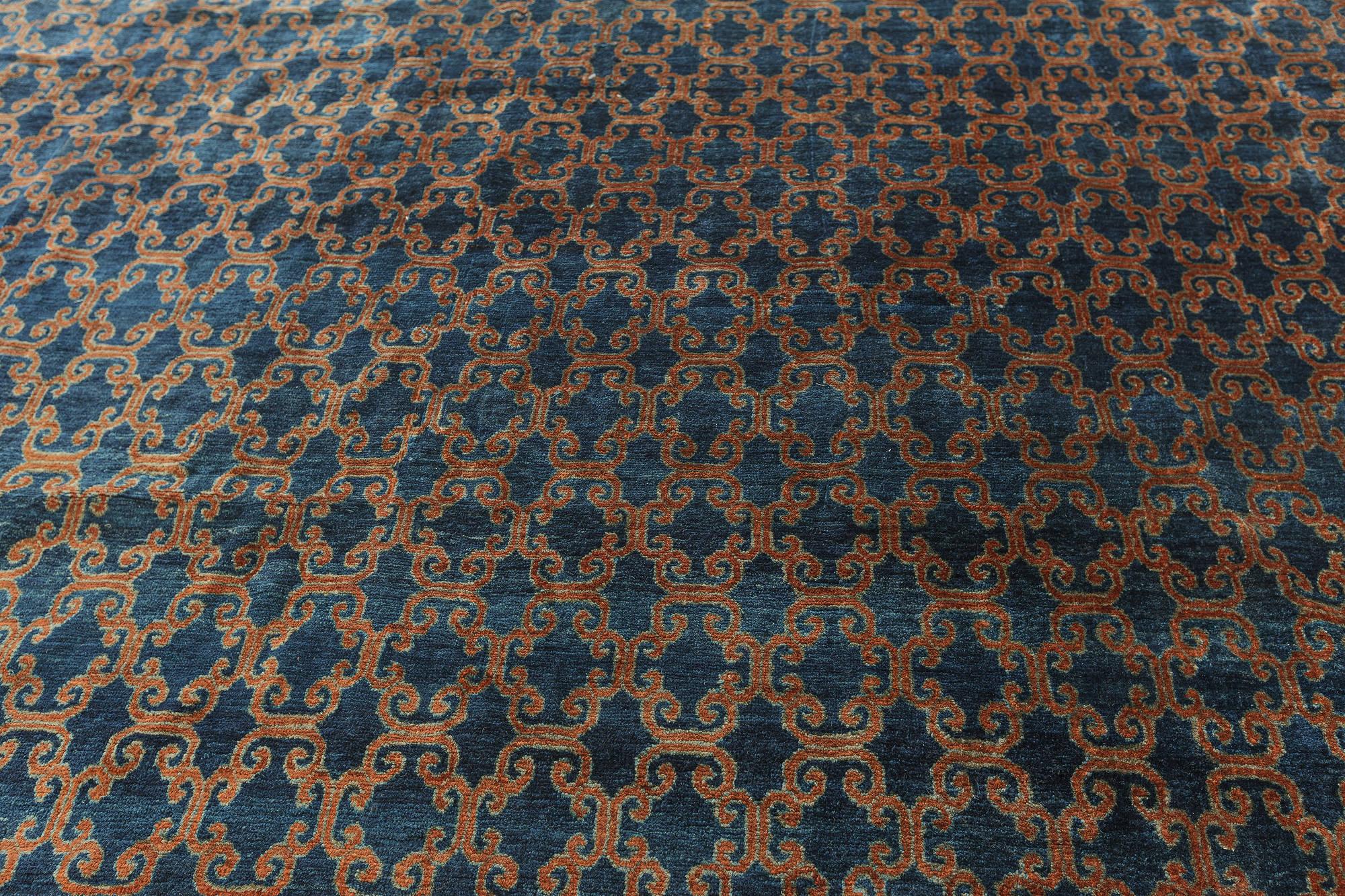 Hand-Woven Large Vintage Samarkand Geometric Size Adjusted Rug For Sale