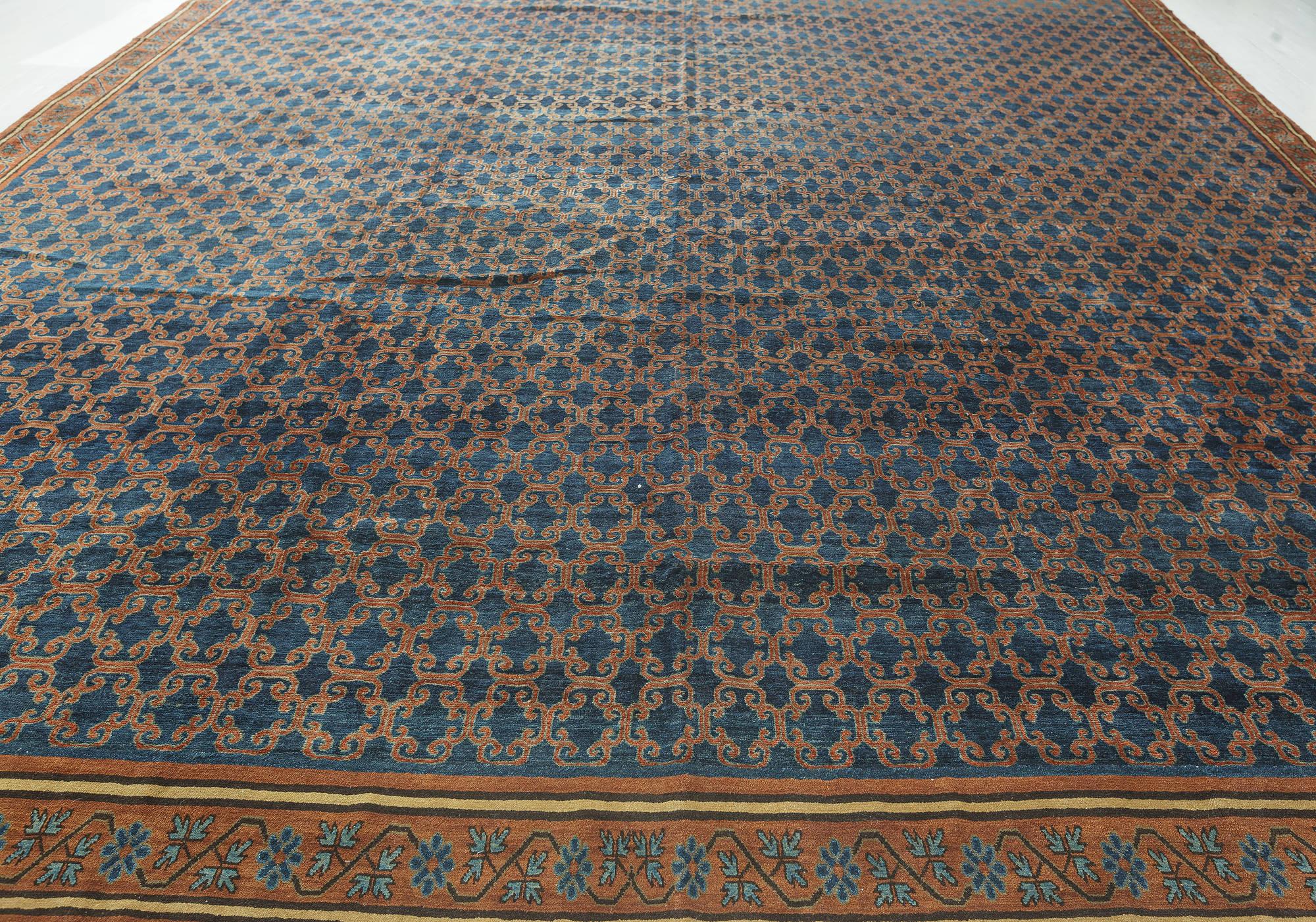 Large Vintage Samarkand Geometric Size Adjusted Rug In Good Condition For Sale In New York, NY
