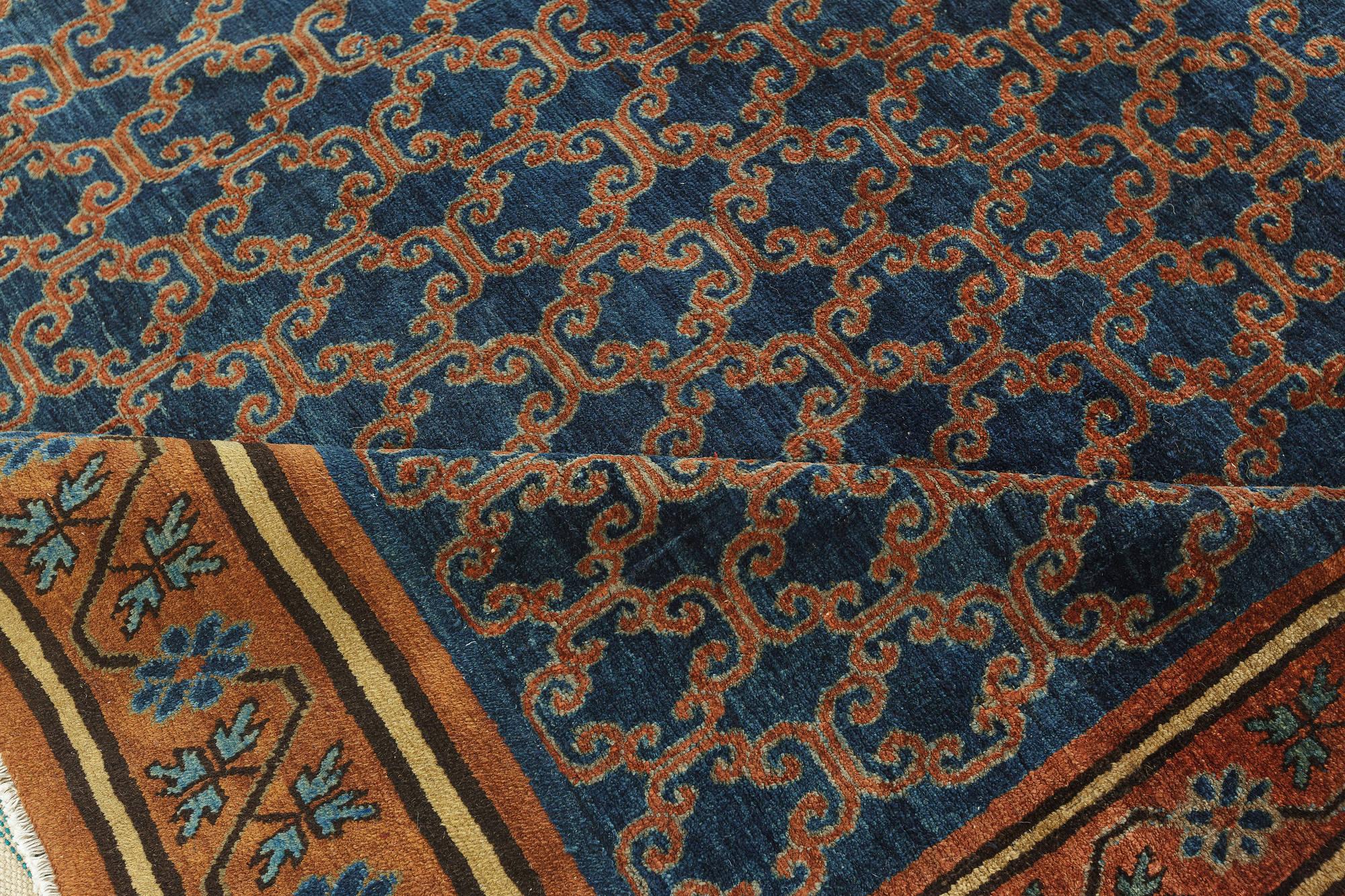 Wool Large Vintage Samarkand Geometric Size Adjusted Rug For Sale