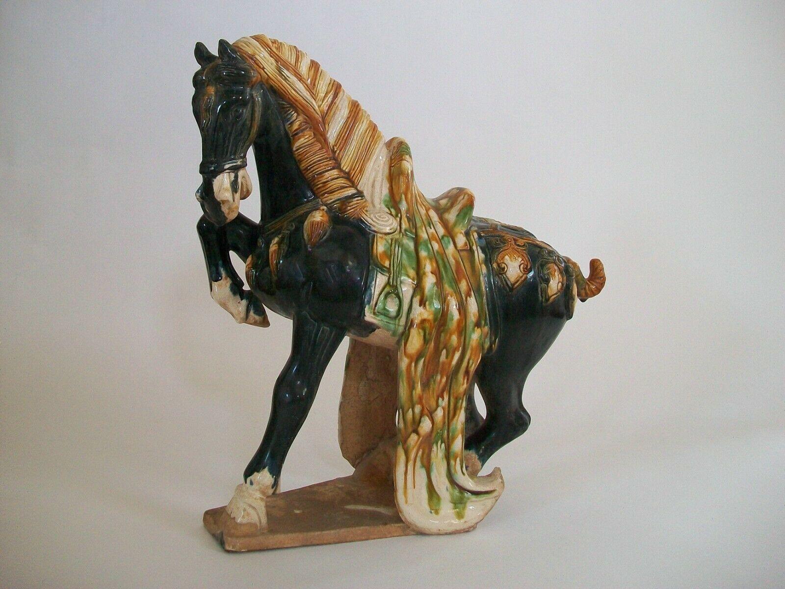 Chinese Large Vintage Sancai Glazed Tang Style Ceramic Horse, China, Late 20th Century