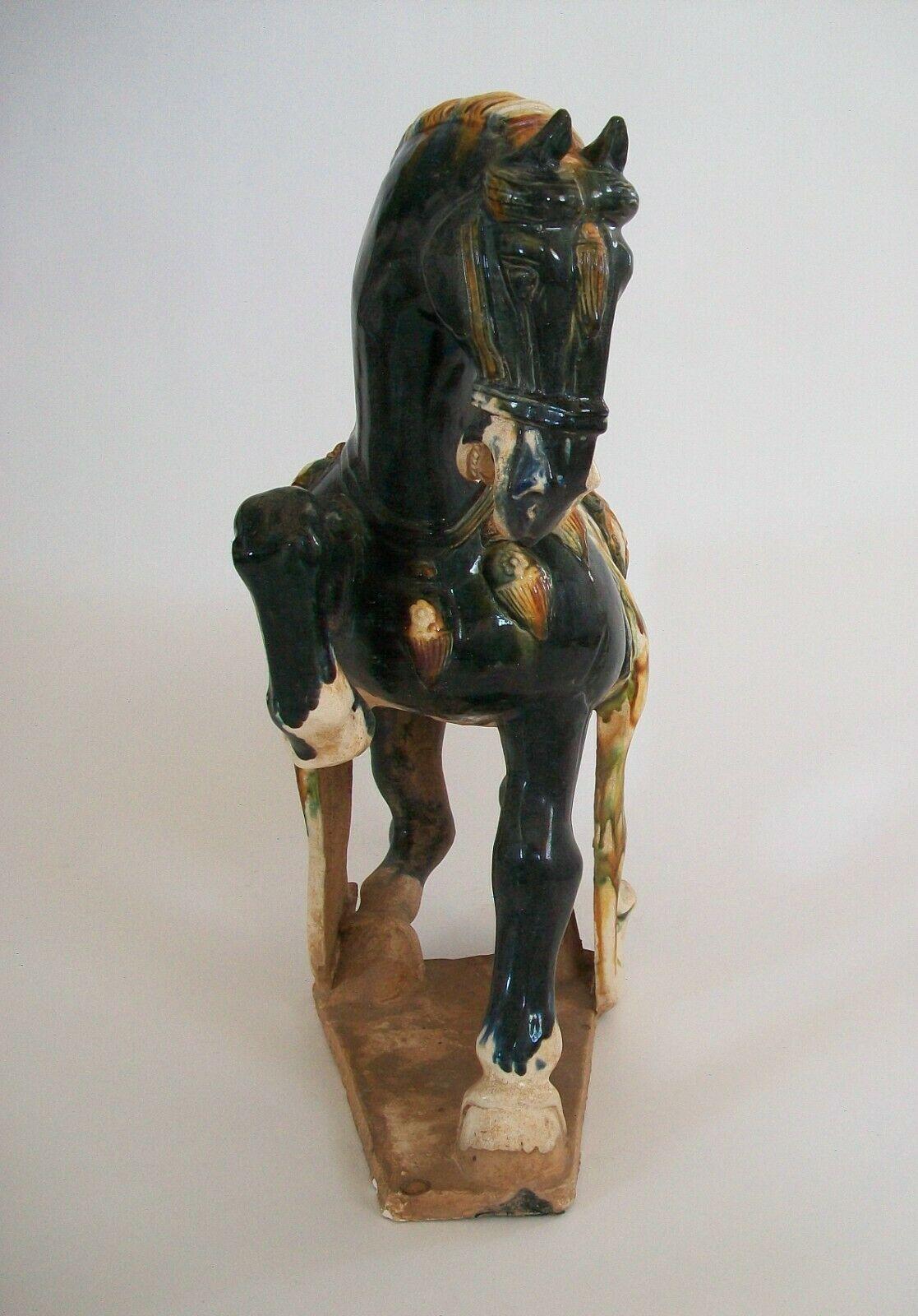 Large Vintage Sancai Glazed Tang Style Ceramic Horse, China, Late 20th Century 1