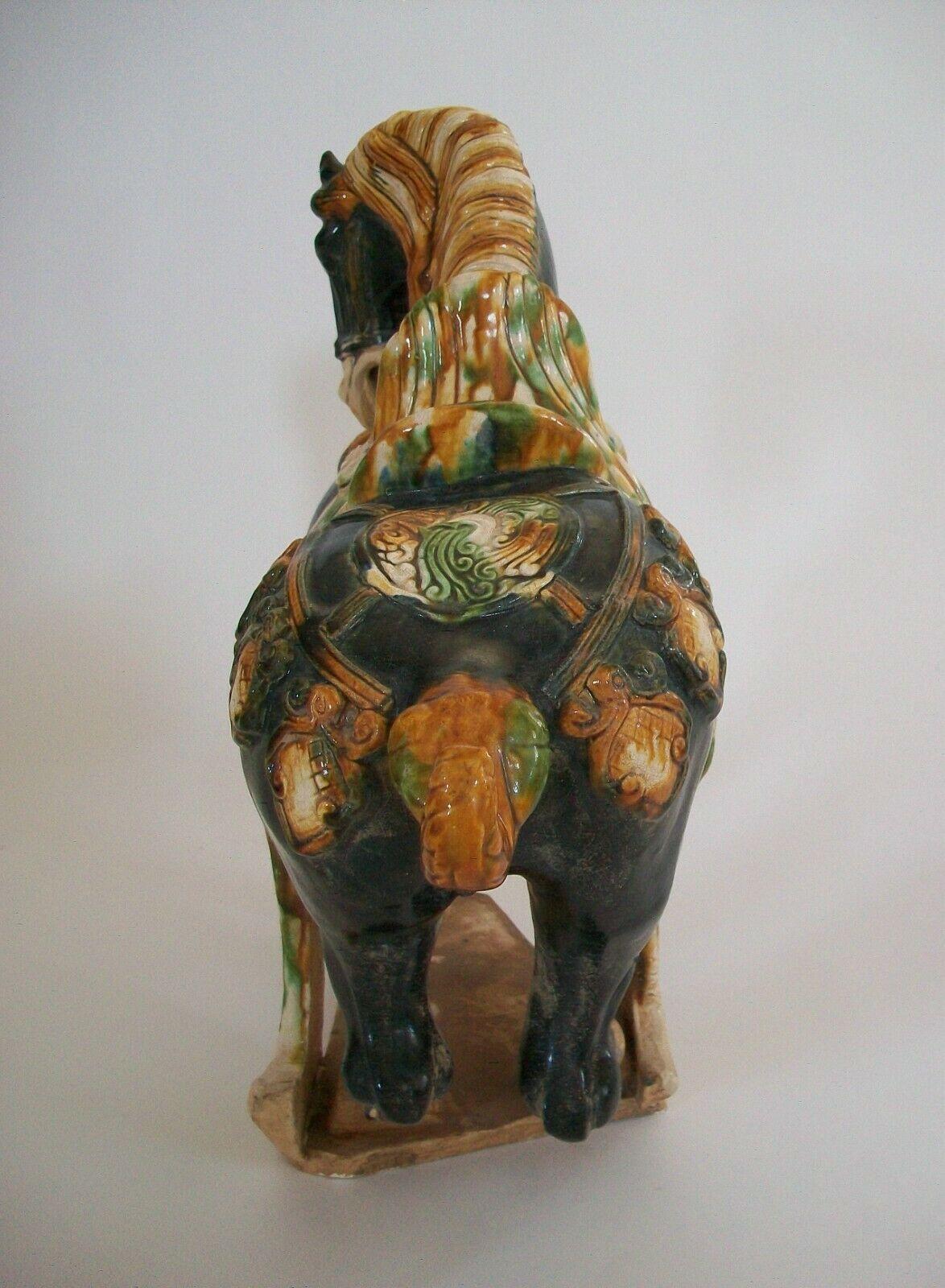 Large Vintage Sancai Glazed Tang Style Ceramic Horse, China, Late 20th Century 2