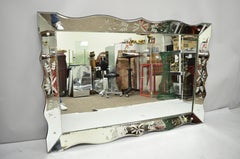 Large Vintage Scalloped Edge Venetian Style Art Deco Floral Etched Sofa Mirror