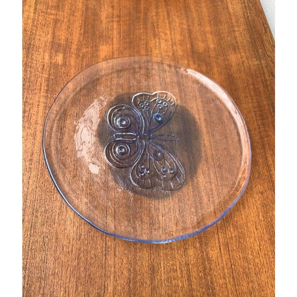 Large Vintage Scandinavian Glass Plate with Butterfly Design, 1970s For Sale 1