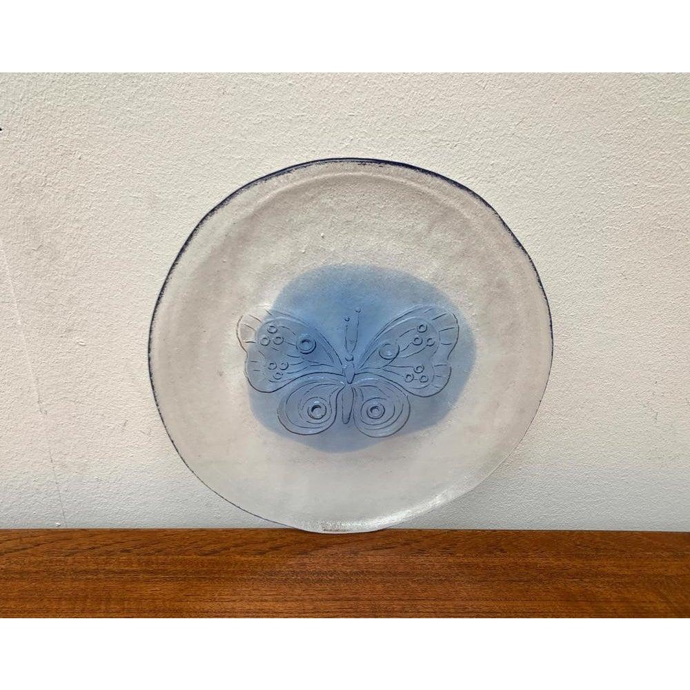 Large Vintage Scandinavian Glass Plate with Butterfly Design, 1970s For Sale 2