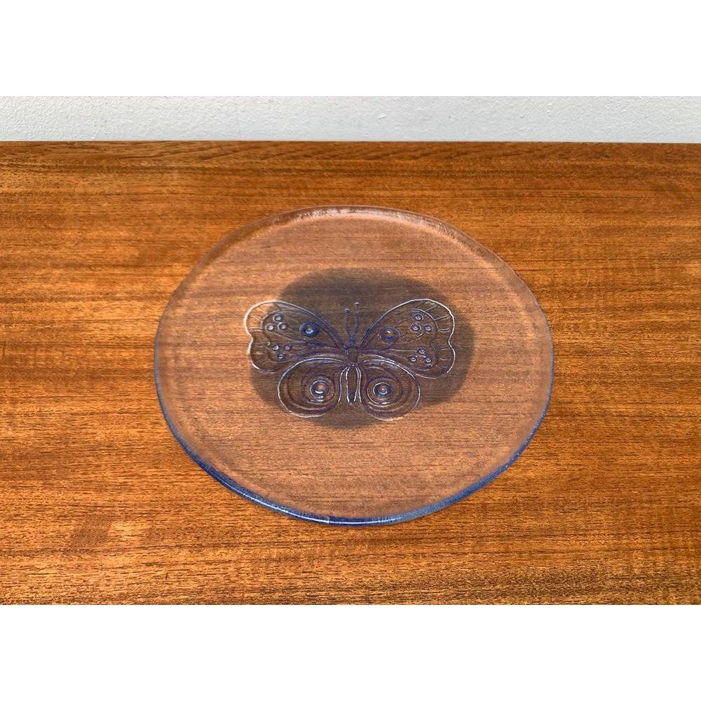 Large Vintage Scandinavian Glass Plate with Butterfly Design, 1970s For Sale 3
