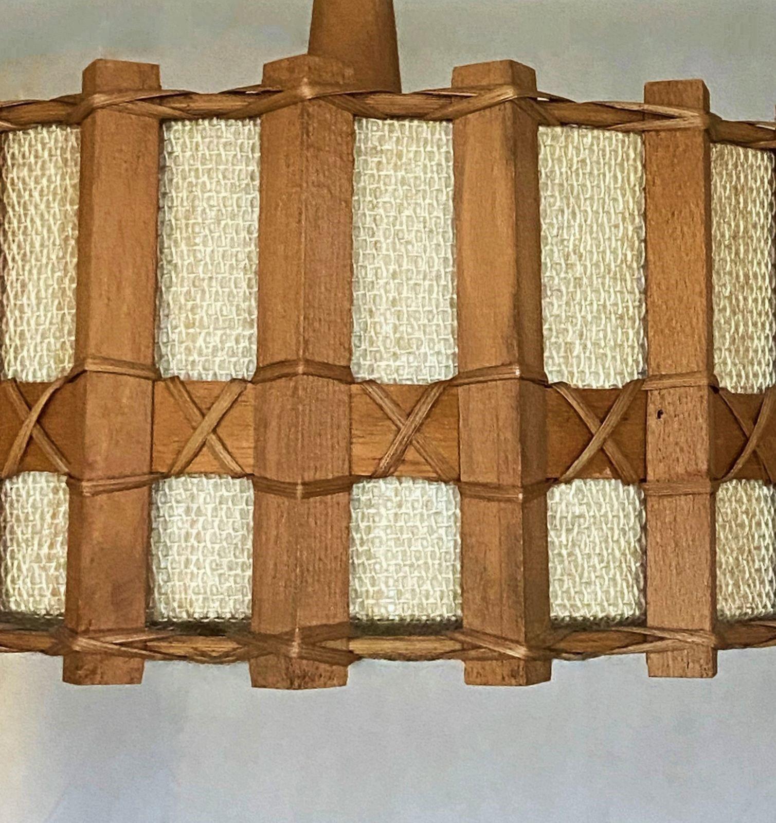 Large Vintage Scandinavian Wood Woven Rattan Pendant, 1960s 2