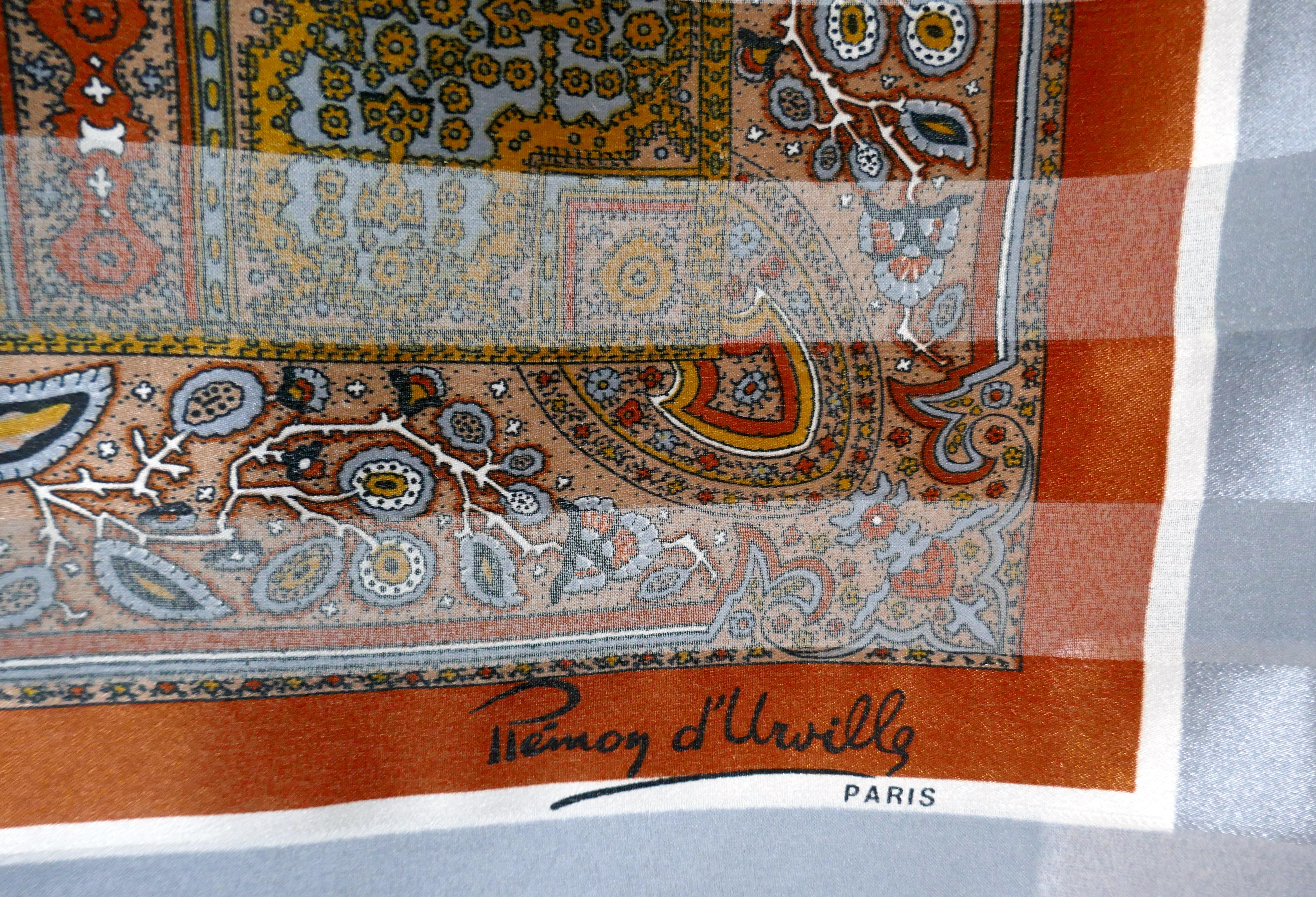 Grande écharpe vintage, mousseline de soie et satin, motif Paisley par Rémoy d'Urville 2